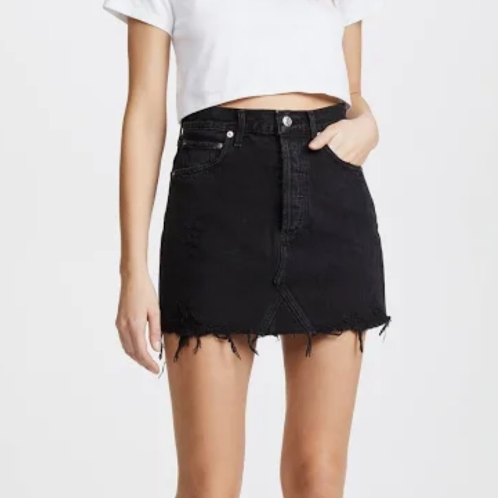 NWT Agolde Quinn Hi Rise black distressed mini skirt - Picture 2 of 14